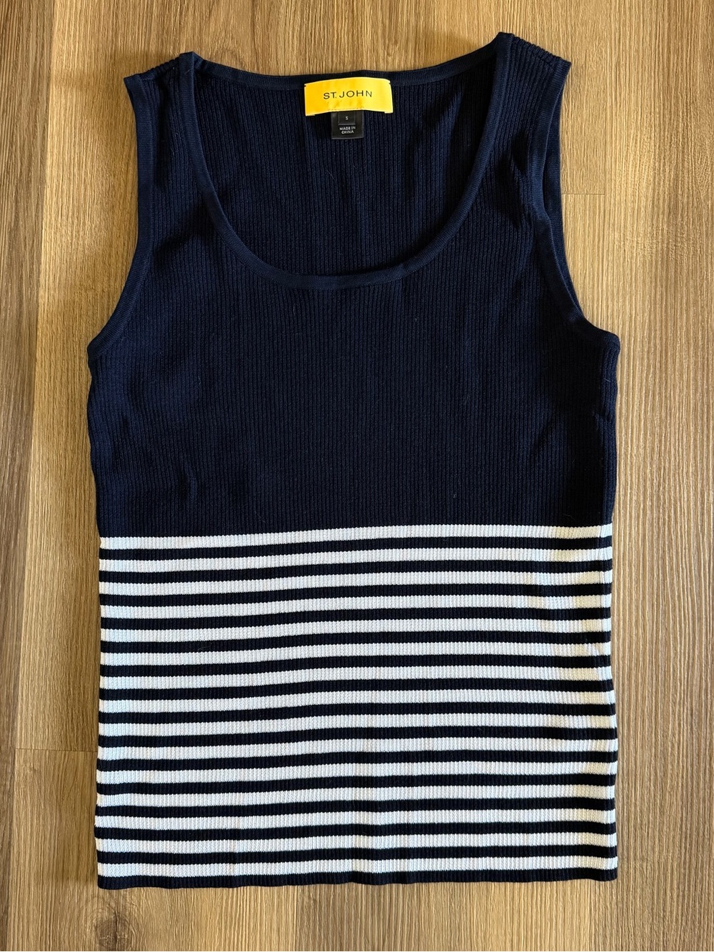 St. John Navy Ribbed Knit Top